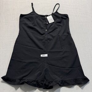 Blueming Ruffle Hem Button Front Romper‎ Women Sz XL Black New With Tags